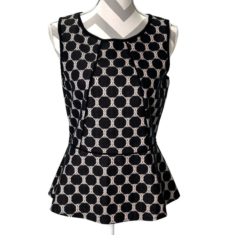 Weston Wear Black White Polka Dot‎ Peplum Top Sleeveless Women's Size M